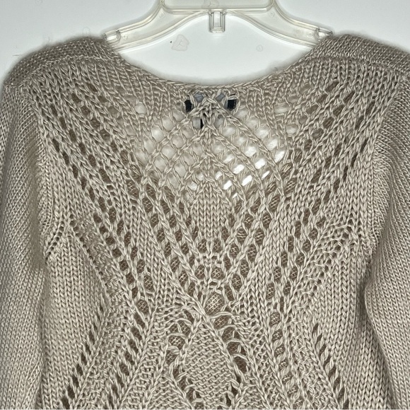 Fenn Wright Manson V-Neck Sweater Openwork Wool Blend Beige Large - Picture 6 of 6